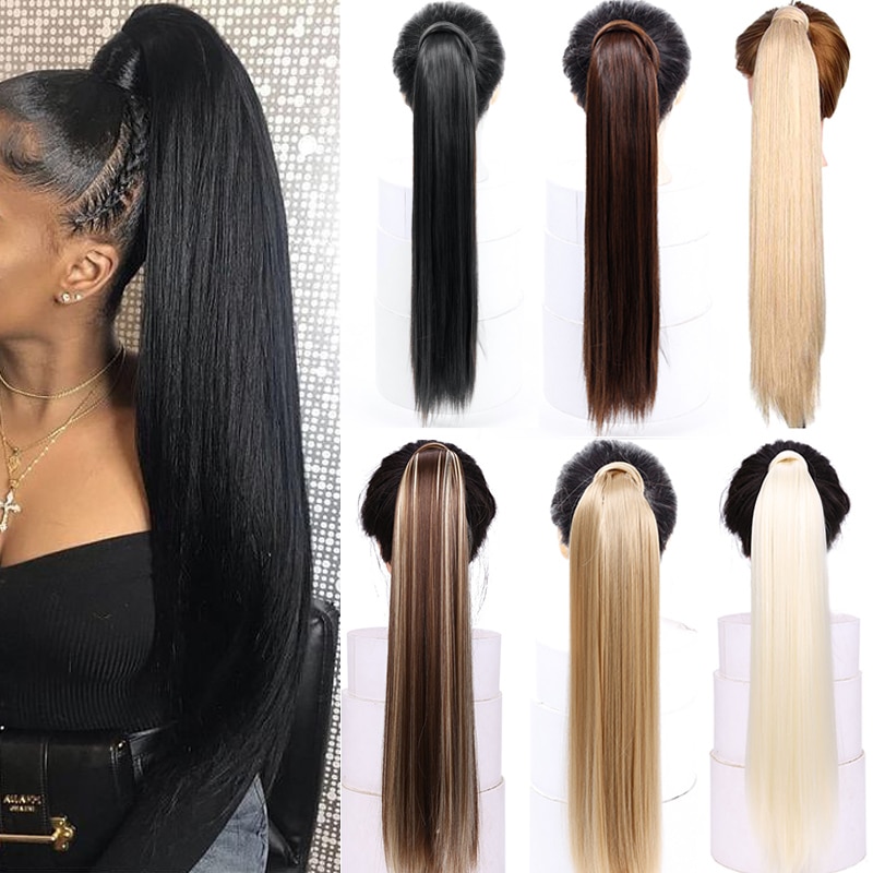 AOSI Straight Clip In Hair Tail False Hair 24" Ponytail Hairpiece With Hairpins Synthetic Pony Tail Hair Extensions For Women