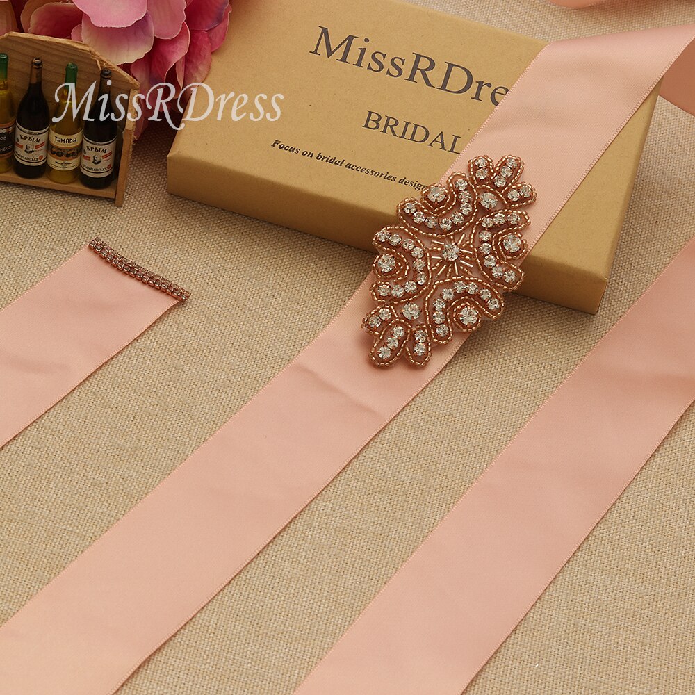 MissRDress Handmade Beads Wedding Belt Transparent Crystal Bridal Sash Rose Gold Rhinestones Bridal Belt For Wedding Dress JK923