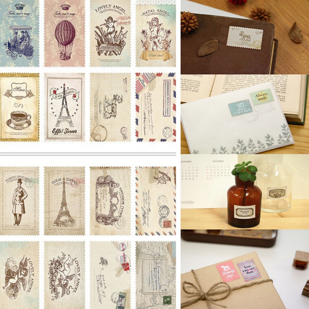 DIY Vintage Scrapbook Note Paper Retro Tower Flower Stamps Stickers Lovely Scrapbooking Sticker Random Style