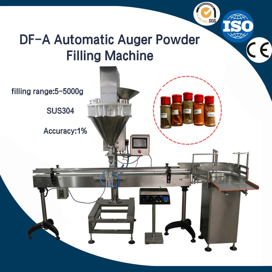 Automatic Auger Powder Filling Machine with 2meter conveyor For Flour and chilli spice powder filling with powder feeder (DF-A)