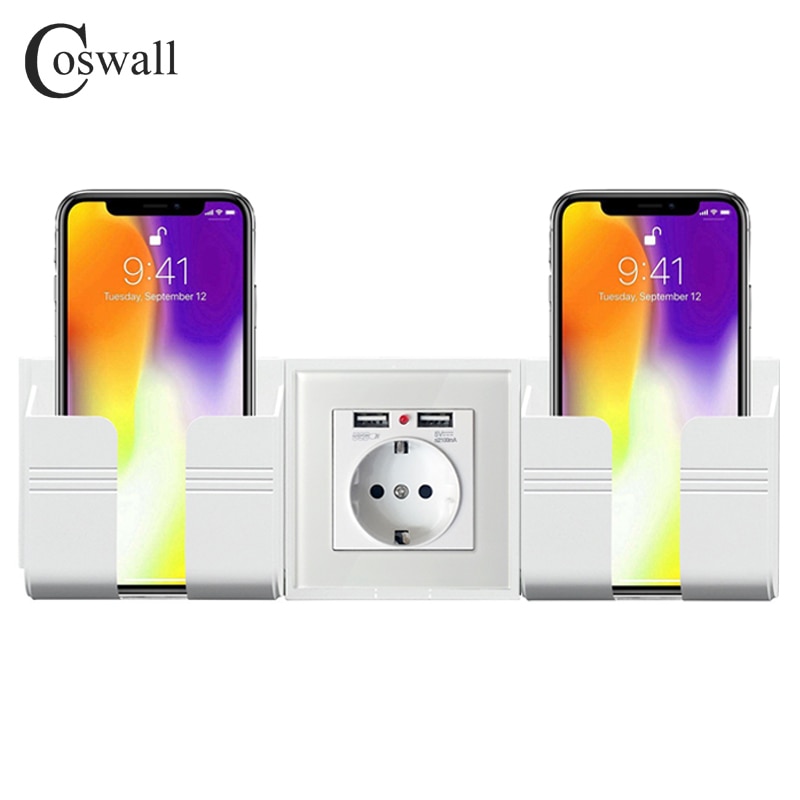 Coswall Wall Socket Phone Holder Smartphone Accessories Stand Support For Mobile Phone Apple Samsung Huawei Two Phone Holder