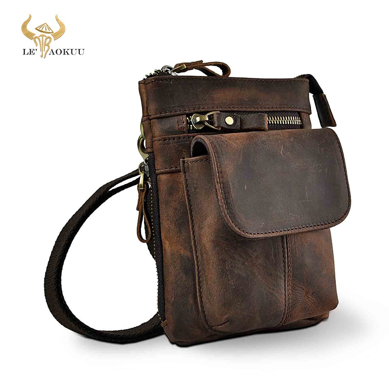 Original Leather Male Casual Design Mini Shoulder Messenger Crossbody bag Fashion Belt Waist bag Travel Small Pouch Men 611-18