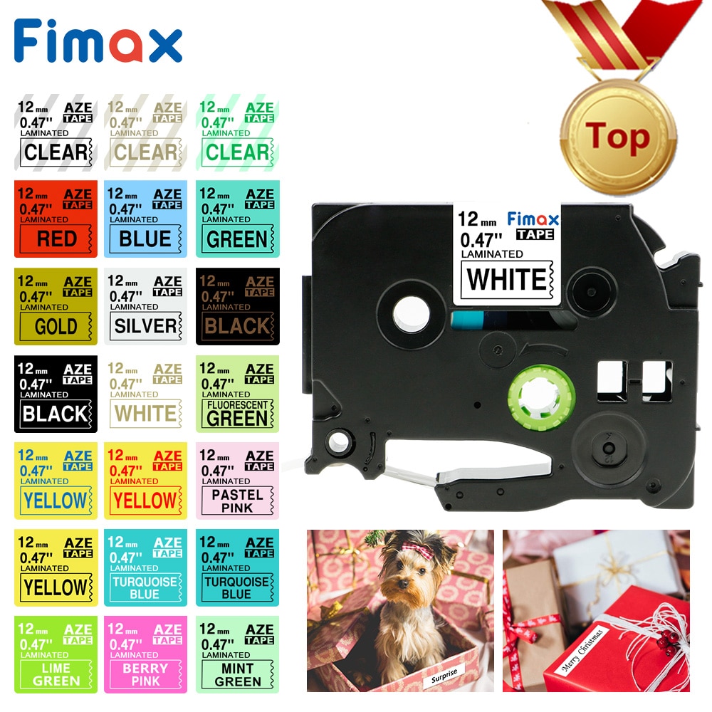 Fimax 31 Colors Label Tape 1PCS TZ231 431 531 631 9mm 12mm Printer Tape for Black on White Label Maker Laminated Tape T1000
