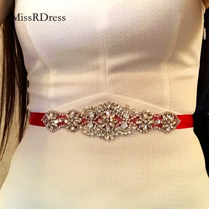 MissRDress Silver Rhinestones Bridal Belt Crystal Pearls Ribbons Wedding Belt Sash For Bridal Bridesmaids Dresses JK910