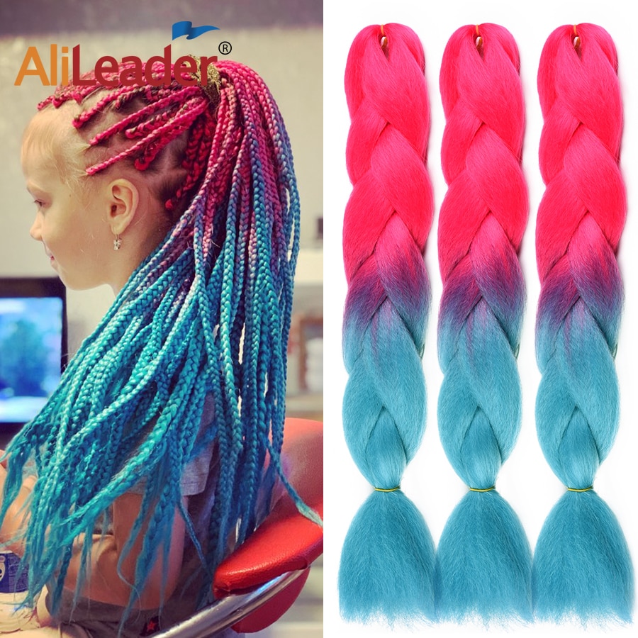 AliLeader 24inch Pink Ombre Pink Purple Jumbo Braids Synthetic Crochet Braiding Hair Extensions Hairstyles 102 Colors