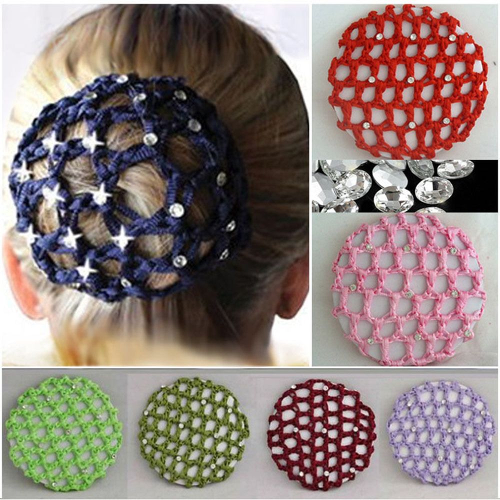 Beautiful Bun Cover Snood Women Hair Net Ballet Dance Skating Crochet Fanchon Rhinestone Styling Headwear Accessories