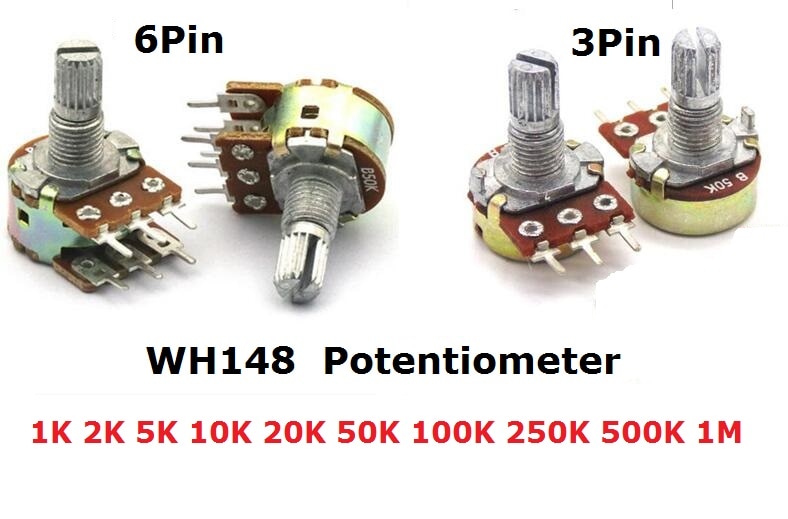 5PCS WH148 Potentiometer 3Pin 6pin B1K B2K B5K B10K B20K B50K B100K B250K B500K B1M Shaft Amplifier Dual Stereo 1/2/5/10/K 15mm