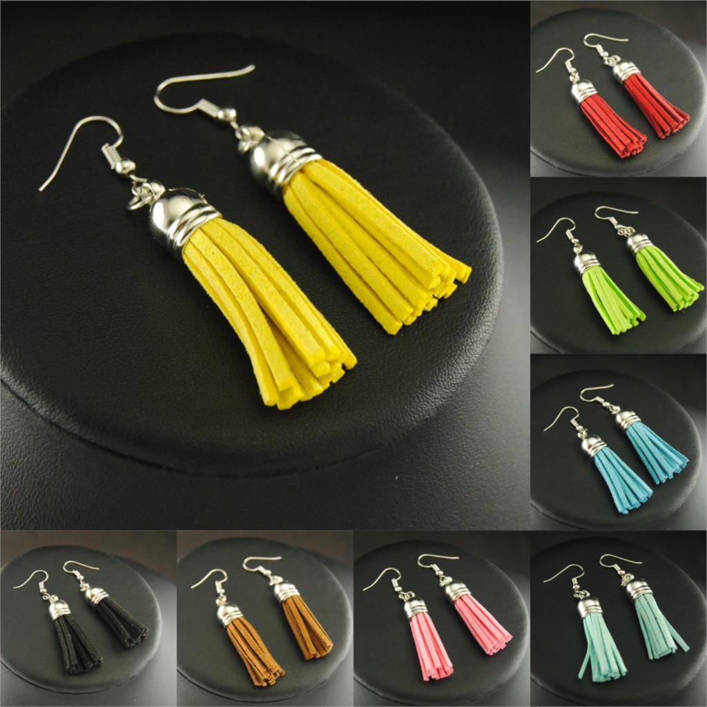 1pair Mix Colors Suede Tassel Dangle Drop Earring For Women Jewelry Diy Handmade