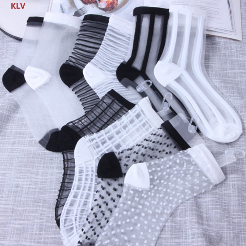 KLV Women Mesh Ankle High Short Socks Ultrathin Transparent Elastic