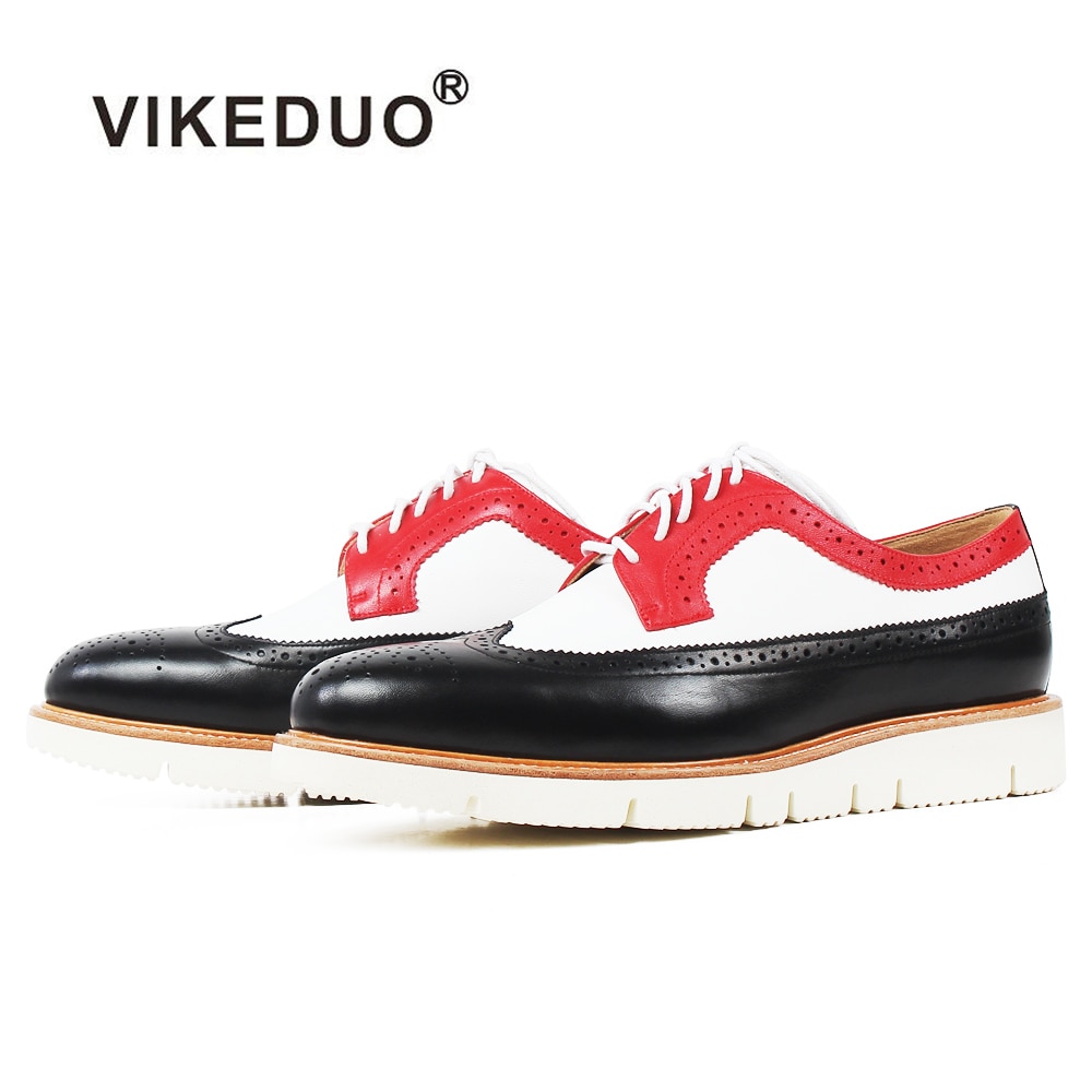 VIKEDUO Sneakers Men Genuine Cow Leather Patchwork Full Brogue Custom Made Mans Footwear Casual Luxury Dress Shoes