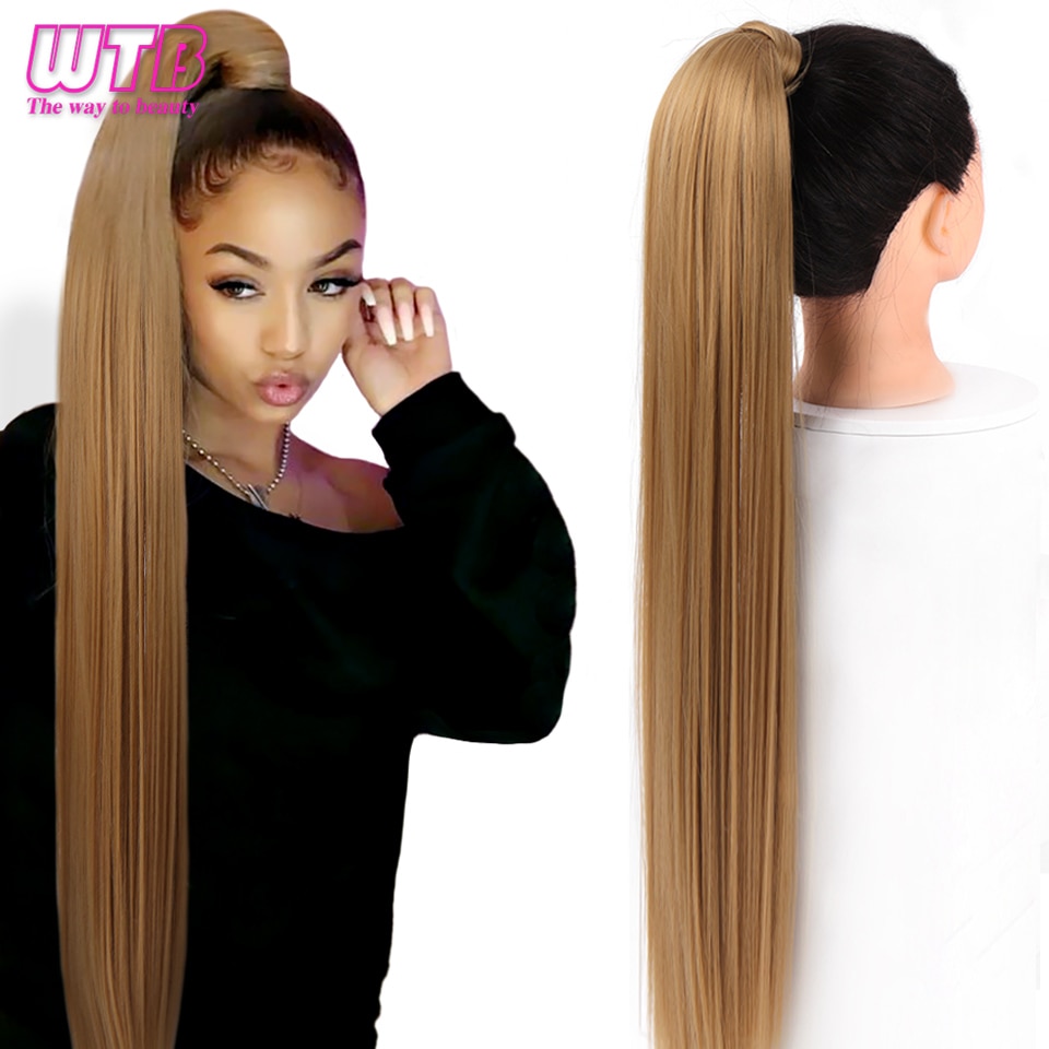 WTB Wrap Synthetic Ponytail Hair Extension Super Long Straight Women's Clip In Hair Extensions Pony Tail False Hair 32 Inch