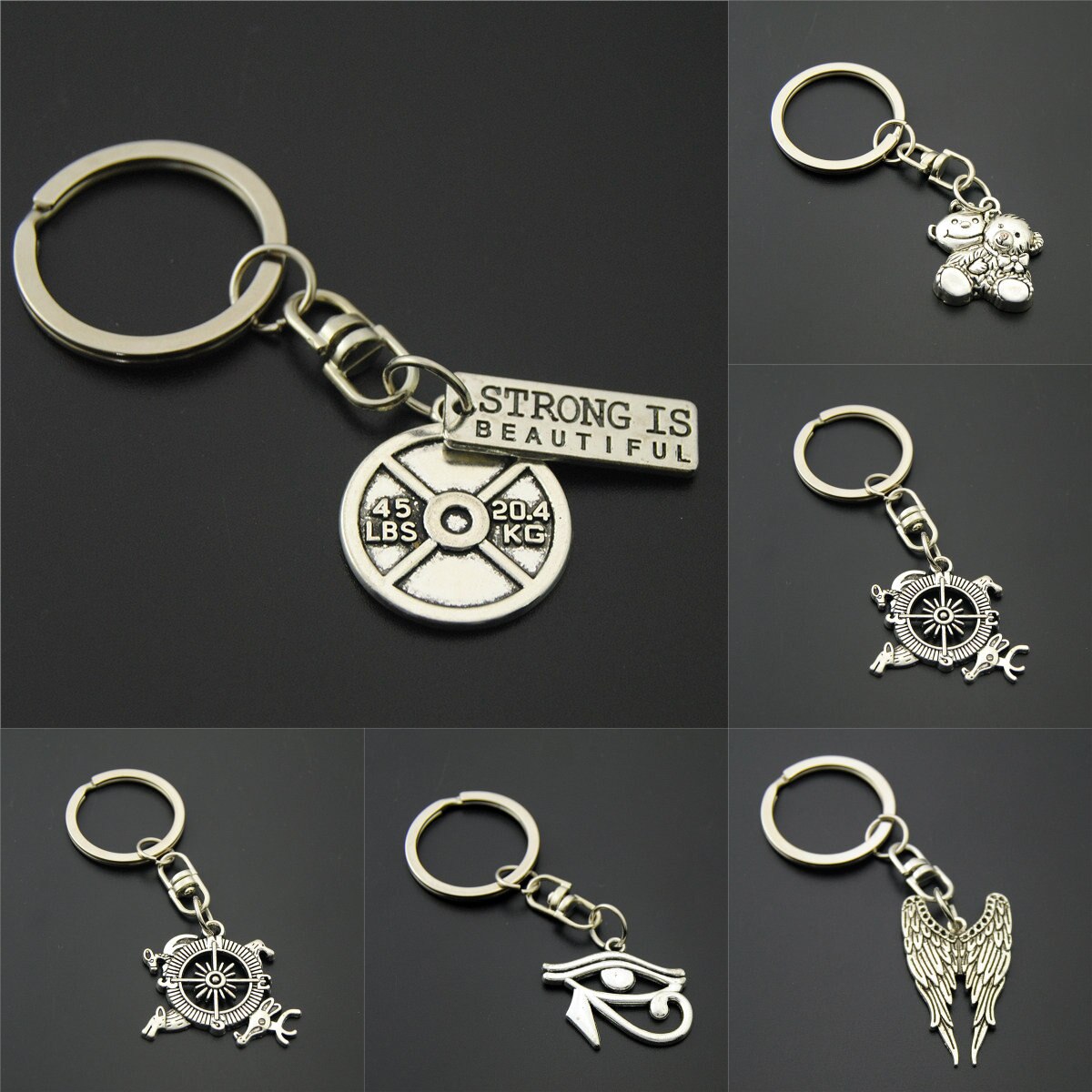 1pc Compass Wing Keychains Evil Eye Charms Keychains Heart Lock Pendant Keyring Bag Charms For Women