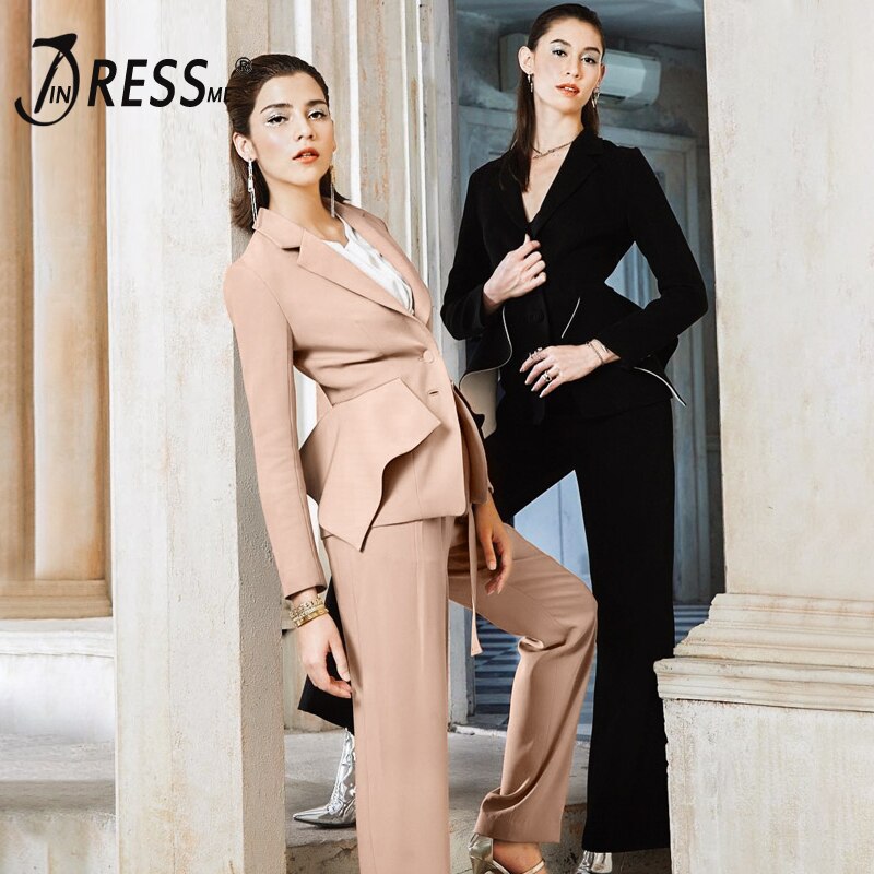 INDRESSME 2018 Fashion V-Neck Sexy Business Pant Suits Set Blazers Formal Women OL Elegant Skinny Cut Out Black Backless