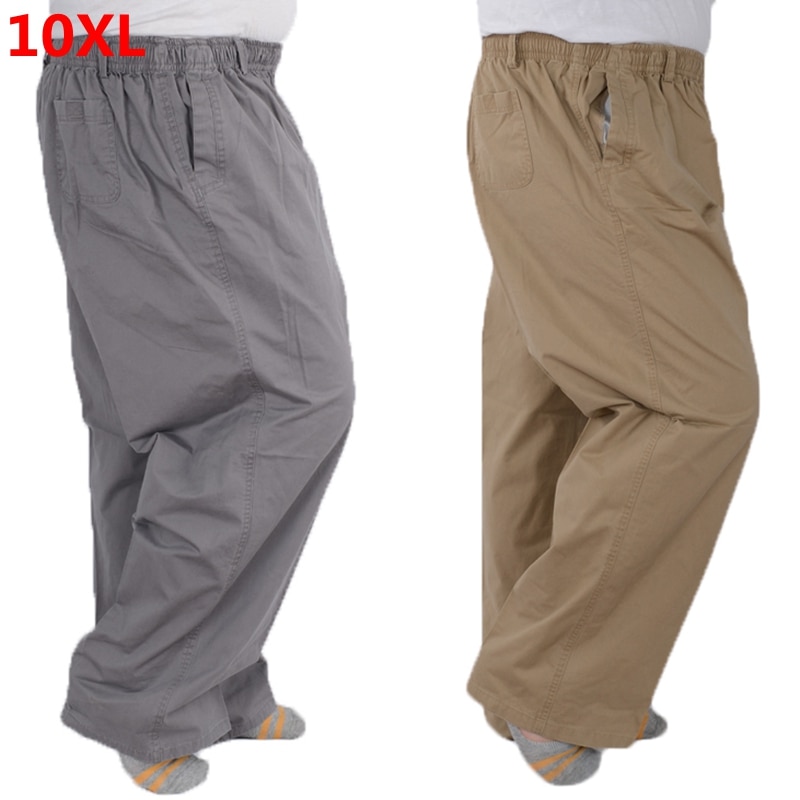 Plus size 8XL 11XL 12xl middle-aged men's summer thin elastic band high waist cotton casual trousers Dad oversize 9XL 8XL 7XL