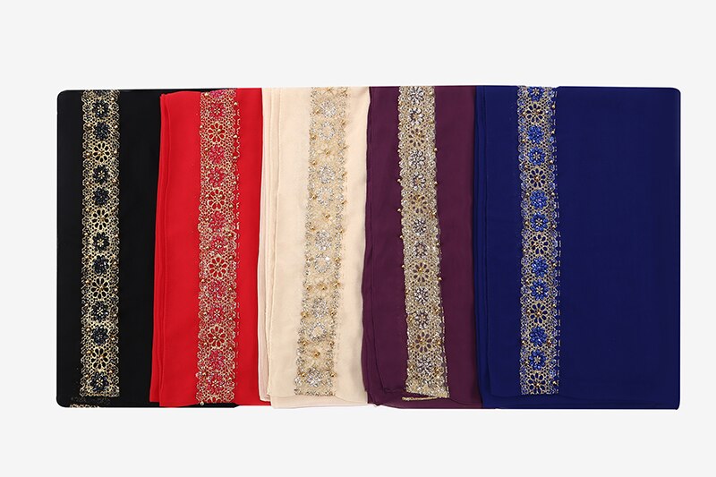 100 pcs women's lace chiffon silk gold beads scarf glitter floral plain hijab muslim pearl nice 9 color scarves/shawls 180*85cm