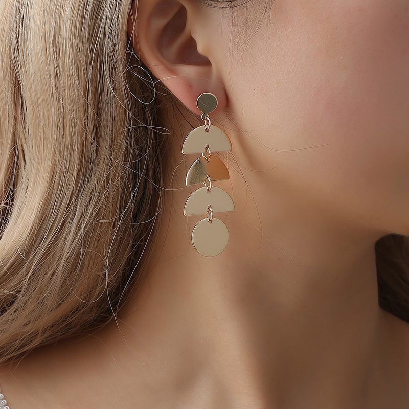 Long Drop Earrings For Women Geometric Sequin Tassel Large Dangle Earring Gold Silver Color Big Eardrop Jewelry Accessories