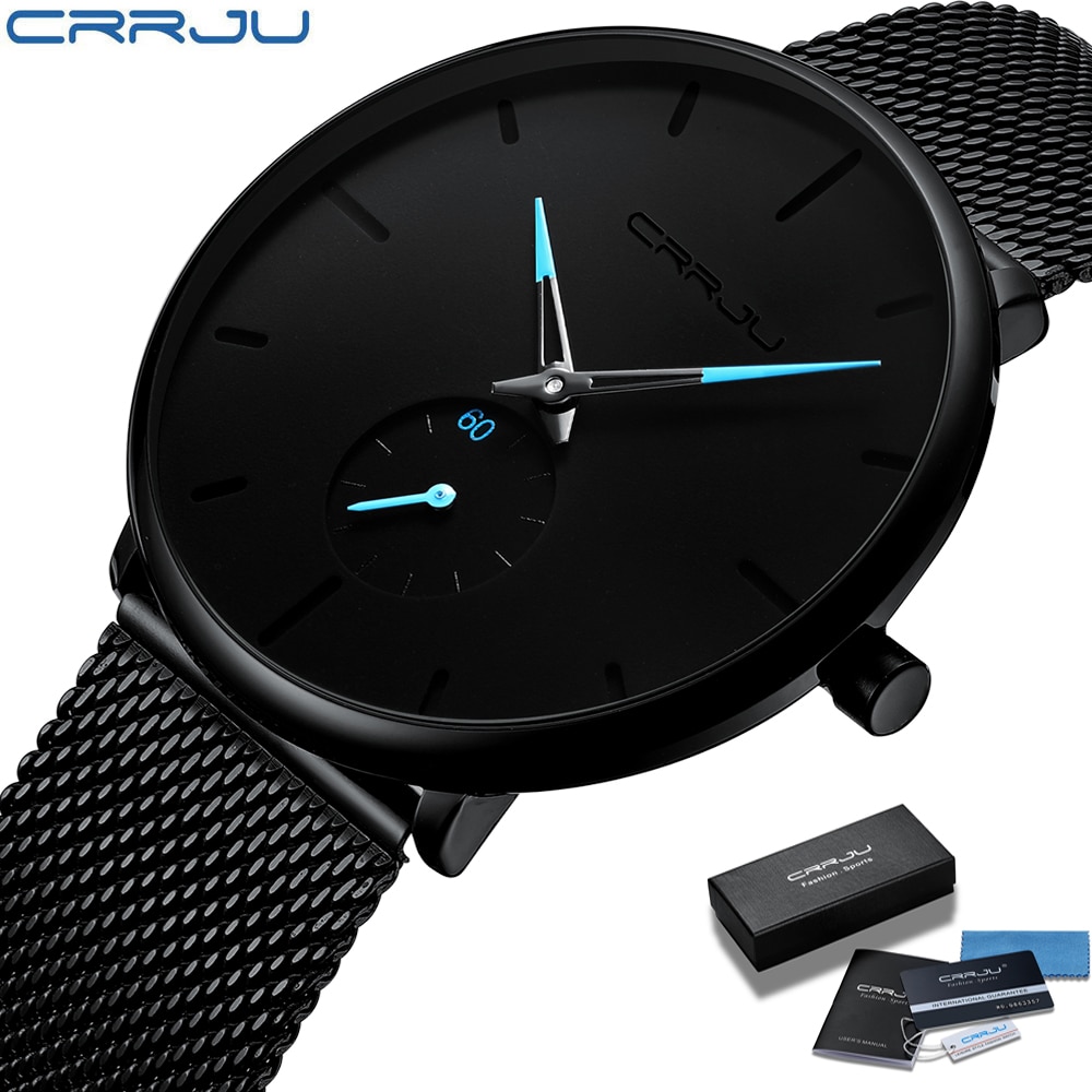 CRRJU Fashion Mens Watches Top Brand Luxury Quartz Watch Men Casual Slim Mesh Steel Waterproof Sport Watch Relogio Masculino