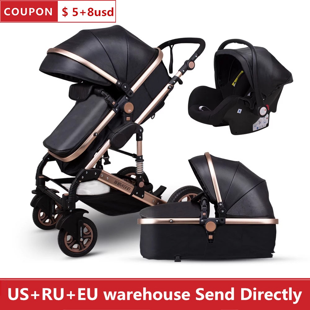 2021 High Landscape Baby Stroller 3 in 1 Stroller Can Sit And Lie Two Way Folding Trolley Newborn Carriage With Car Seat