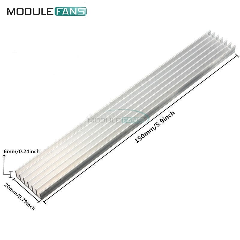 Silver Heat Sink LED Heat Sink Aluminum Cooling Fin White 150x20x6mm