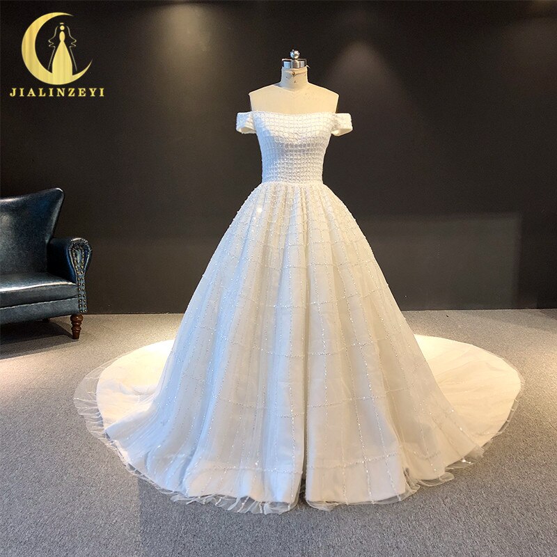 JIALINZEYI Real Picture boat Neck Full Beads Crystal Wedding Dresses wedding gown dress