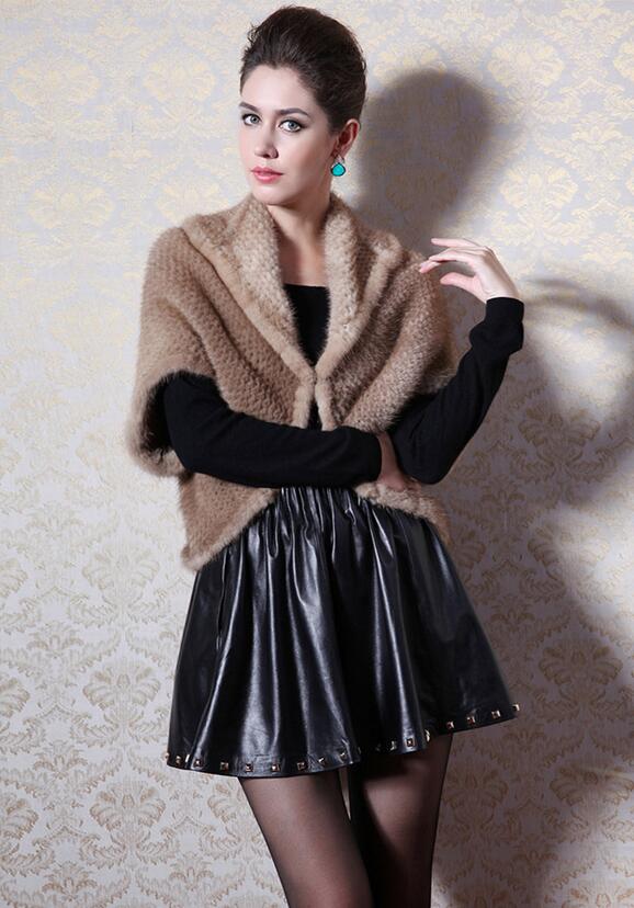 Luxury genuine Mink fur knitted vest women's new outerwear short design beige autumn winter mink cape T117