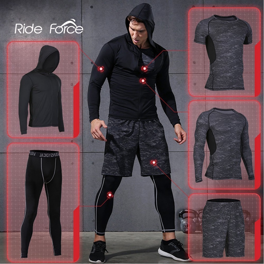 5 Pcs/Set Men's Tracksuit Sports Suit Gym Fitness Compression Clothes Running Jogging Sport Wear Exercise Workout Tights