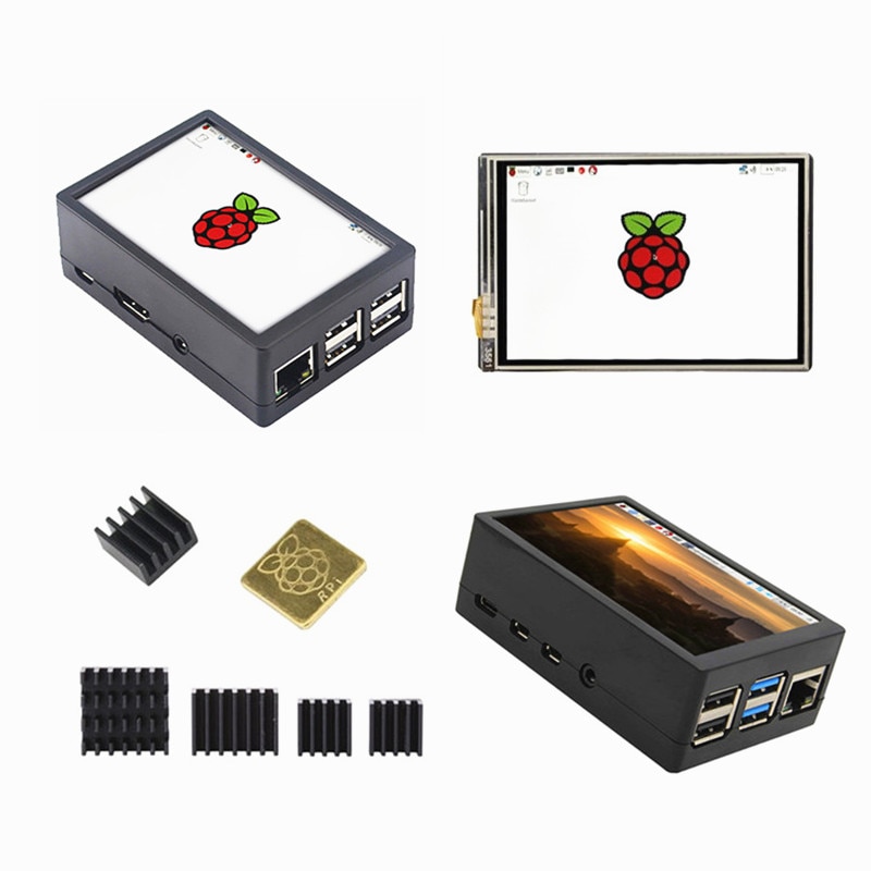 New 3.5 inch TFT LCD Display Touch Screen + ABS Case + Heat sink For Raspberry Pi 4B 3B+ 3B