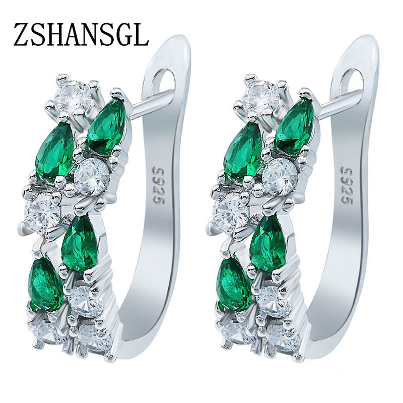 Wholesale Luxury 925 Sterling Sliver Stud Earrings Flash CZ Zircon Ear Studs 3 Colors Earrings For Women Cheap brincos