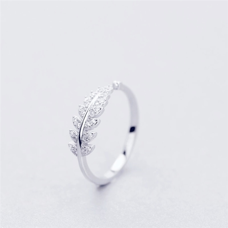 925 Sterling Silver Fresh Sweet Branch Leaf Temperament Personality Fashion Female Trendy Resizable Opening Rings SRI025