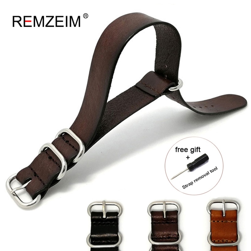 18MM 20MM 22MM 24mmNato Strap Genuine Leather Dark Brown Color Watch Band NATO Leather Straps Zulu Strap Clock Replacement