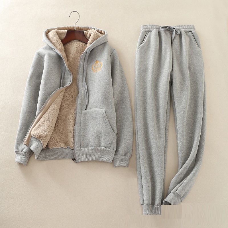 Women casual sets Winter Sweatshirt+Pants two piece set Women Casual Knitted lamb velvet thick warm casual tracksuit Sportwear