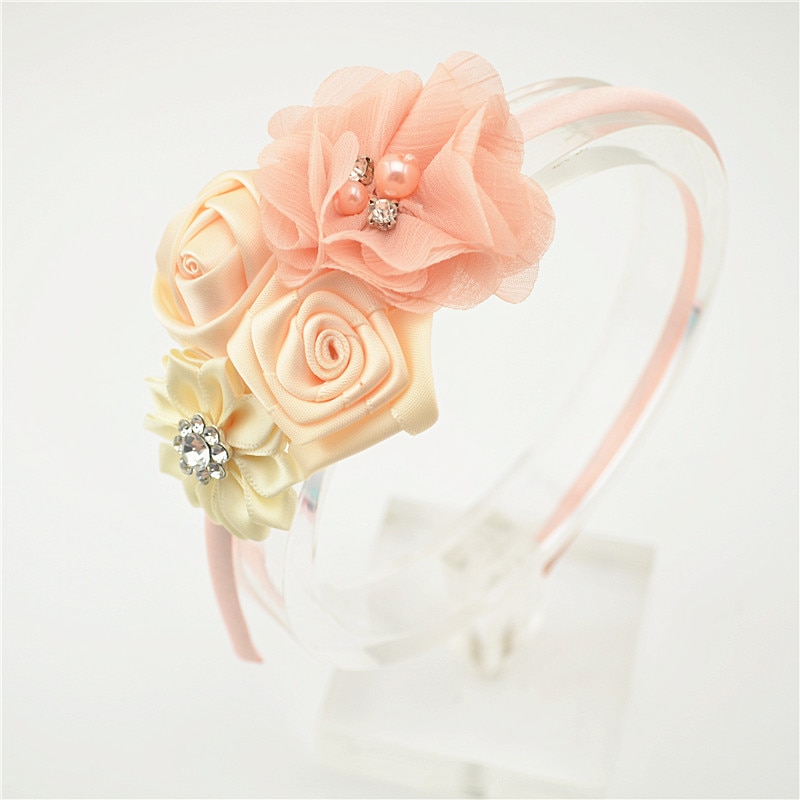 10 Colors Headband Rose Hair Band Children Chiffon Flower Elastic Hair Hoop Rhinestone Headbands Girls Hair Accessories