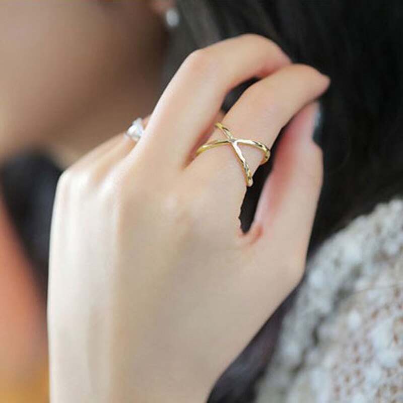 2020 New Fashion Geometry Silvery black rings for women ring gold engagement ladies Cross rings Hollowed Out Female Finger Ring