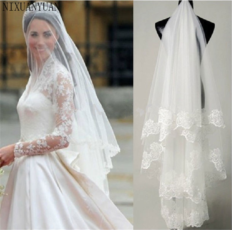 Free shipping hot selling high quality Wholesale 1.5m wedding veil bridal accesories lace veil bridal veils White/Ivory