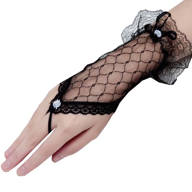 1 pair Fingerless Lace Bride gloves Opera wedding Evening Party Prom Costume Accessories Fashion Gloves black white ivory women