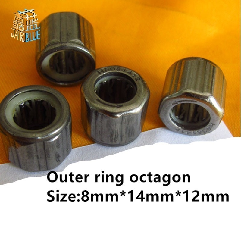 2pcs bearing HF081412 Outer ring octagon/Outer hexagonal /Smooth surface/Outer knurled One-way needle roller bearing 8*14*12mm