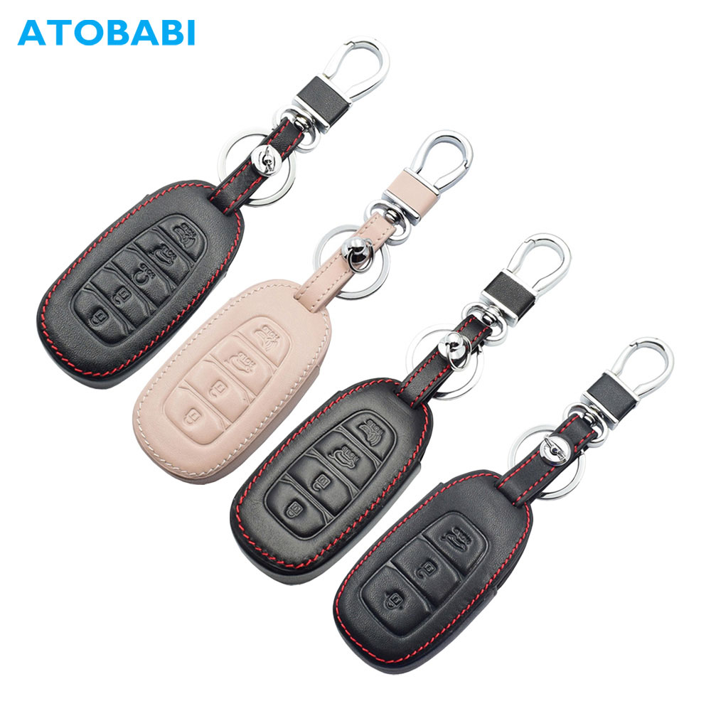 Leather Car Key Case For Hyundai Palisade Grandeur Azera Elantra GT Kona 2018 2019 Smart Remote Fob Protector Cover Accessories