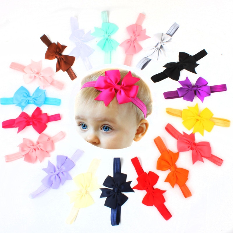 10pcs/lot New Design kids Ribbon Bow Tie Headband DIY Grosgrain Ribbon Bow Elastic Hair Bands Hair Accessories