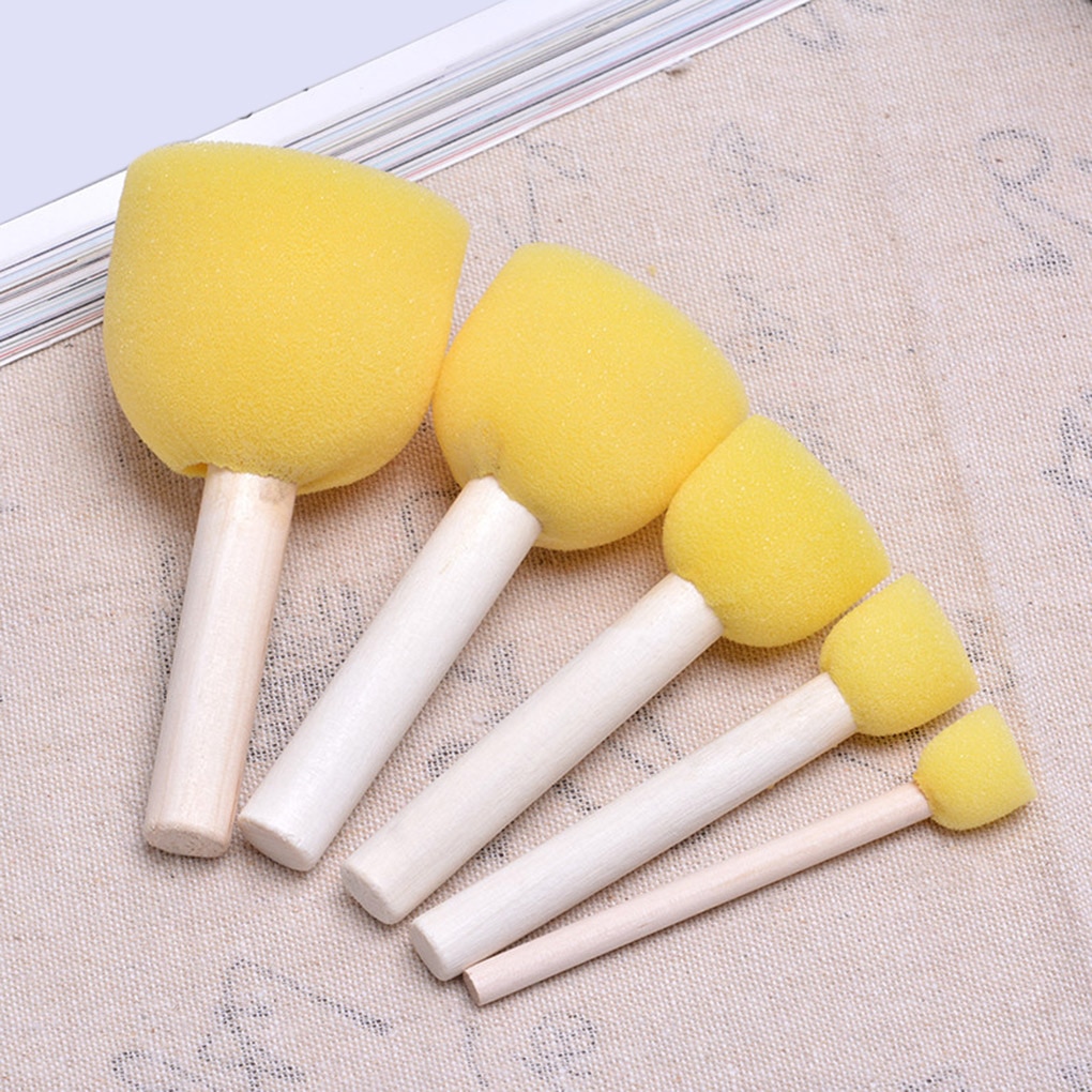 Kid Sponge Paint Brush Original Wooden Handle Painting Graffiti Early Toy DIY Art Supplies Gifts 5Pcs/set