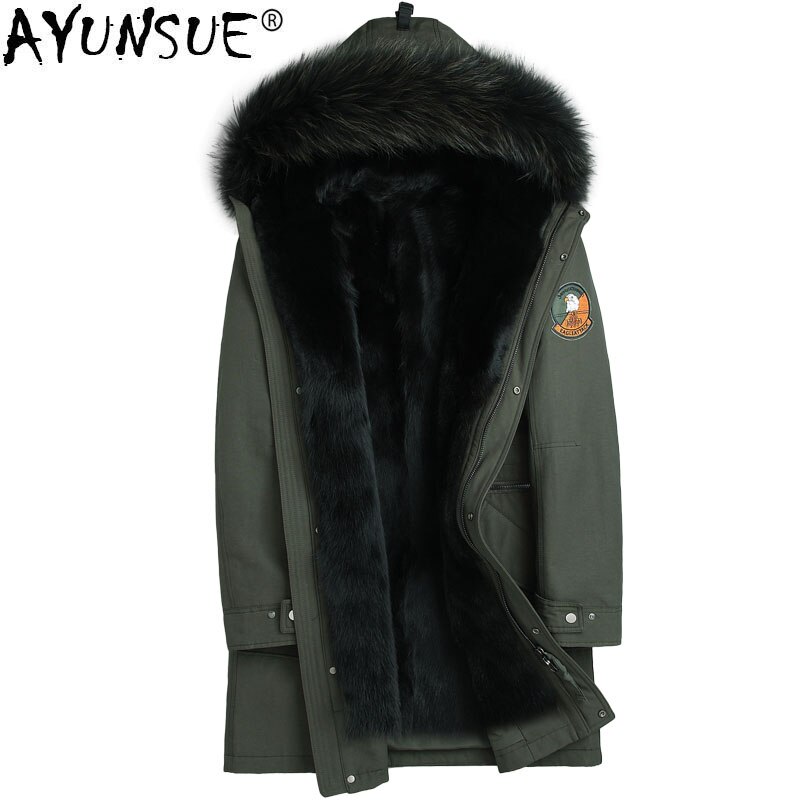 AYUNSUE Parka Real Fur Winter Jacket Men Real Mink Fur Liner Long Coat Raccoon Fur Collar Parkas Plus Size ZLM15063-6 MY1194