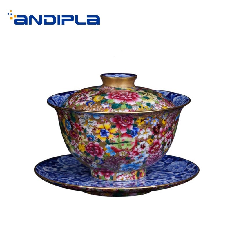 180ml Jingdezhen Gaiwan Hand Painted Enamel Noble Tea Bowl Ceramic Porcelain Drinkware Teaware Home Decoration Collection Gifts