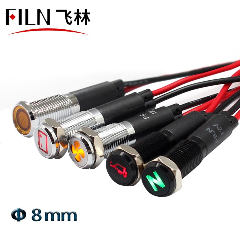 8mm mini waterproof metal led indicator light pilot signal lamp car boat panel dashboard warning 12v light with wire leading