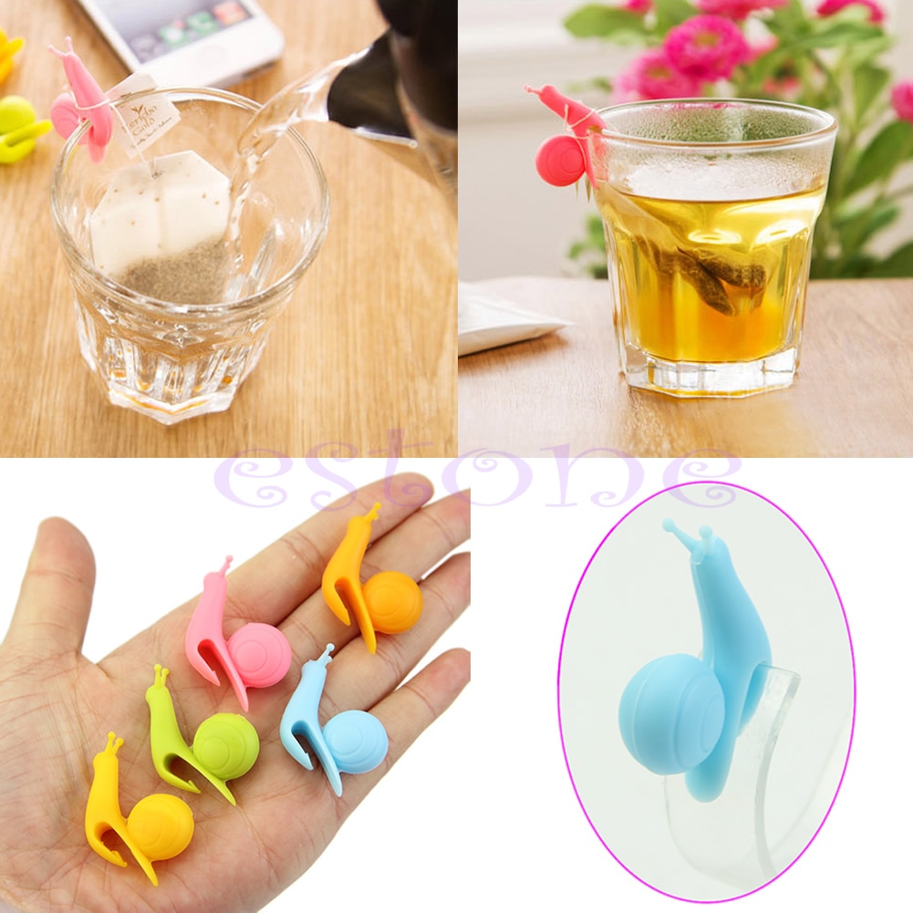 2021 New 5pcs Cute Snail Shape Silicone Tea Bag Holder Cup Mug Candy Colors Gift