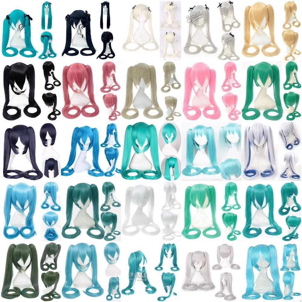 28 Colors Vocaloid Miku Cosplay Wig Long Heat Resistant Synthetic Hair Clip Ponytails Wigs + Wig Cap