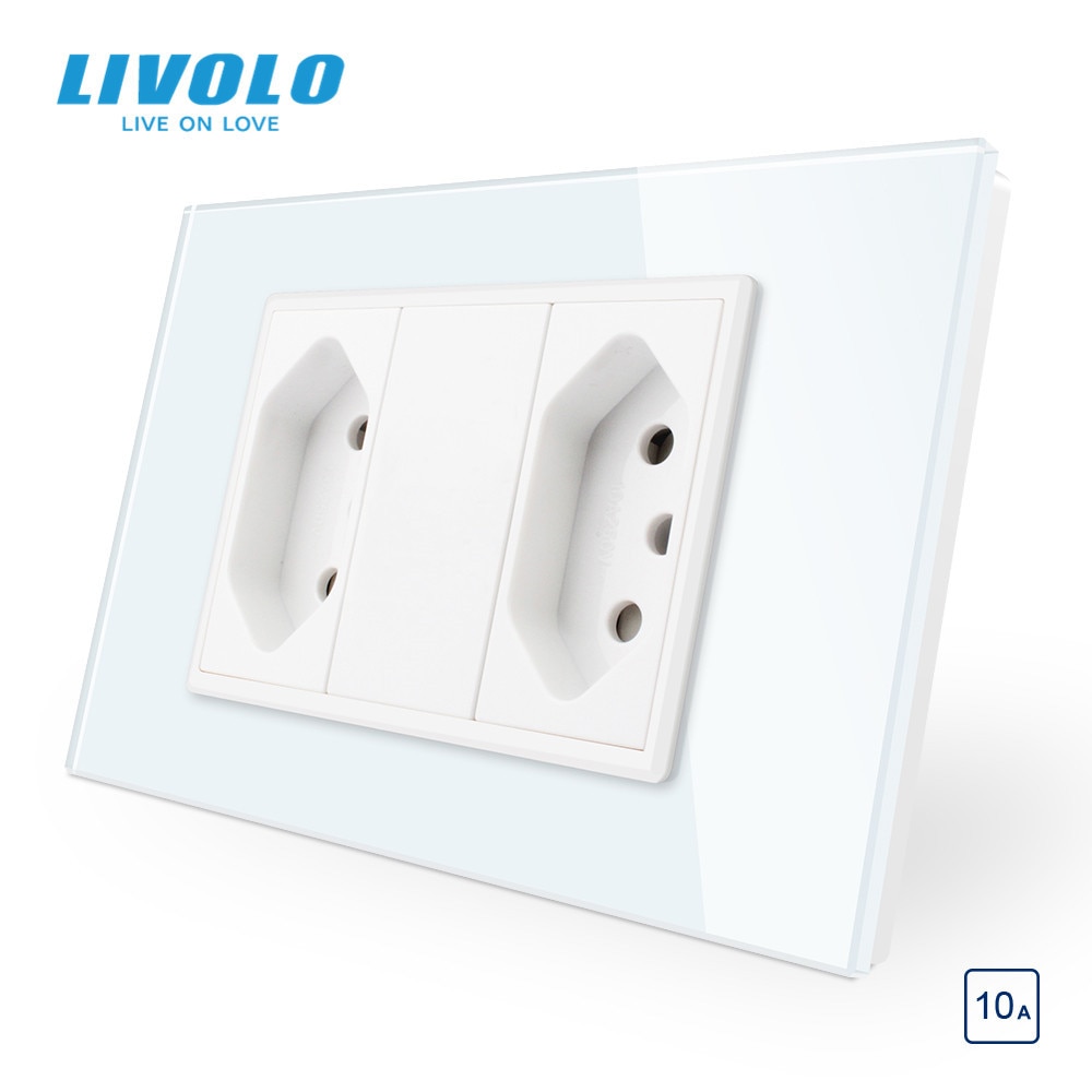 Livolo Brazilian/Italian Standard 2gangs 3 Pins 10A Socket, Glass panel Without Plug, C9C2CBR1-11/12,no logo