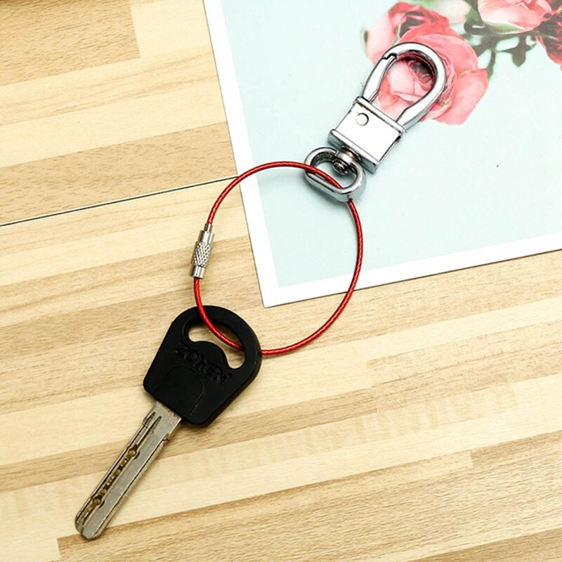 2pcs 1.5*150mm EDC Keychain Tag Rope Stainless Steel Wire Cable Loop Screw Lock Gadget Ring Key Keyring Circle Camp Hanging Tool