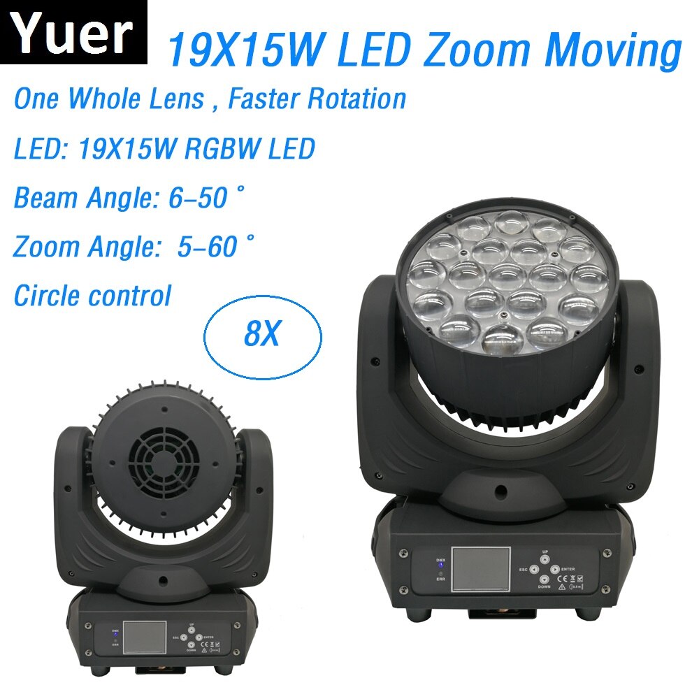 8 Units Newest 19X15W Led Zoom Moving Head Beam Wash Light 340W High Power RGBW 4IN1 LED Beam Lights Circle Control For Dj Disco