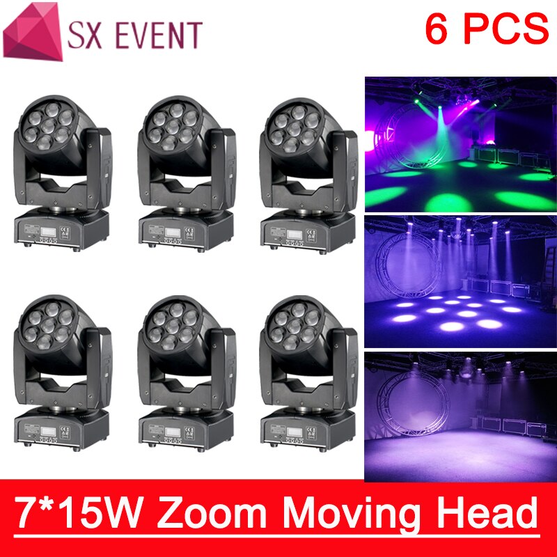 China pro lighting supplier led 7x15w RGBW 4in1 zoom wash moving head light for party disco night club 6pcs/lot