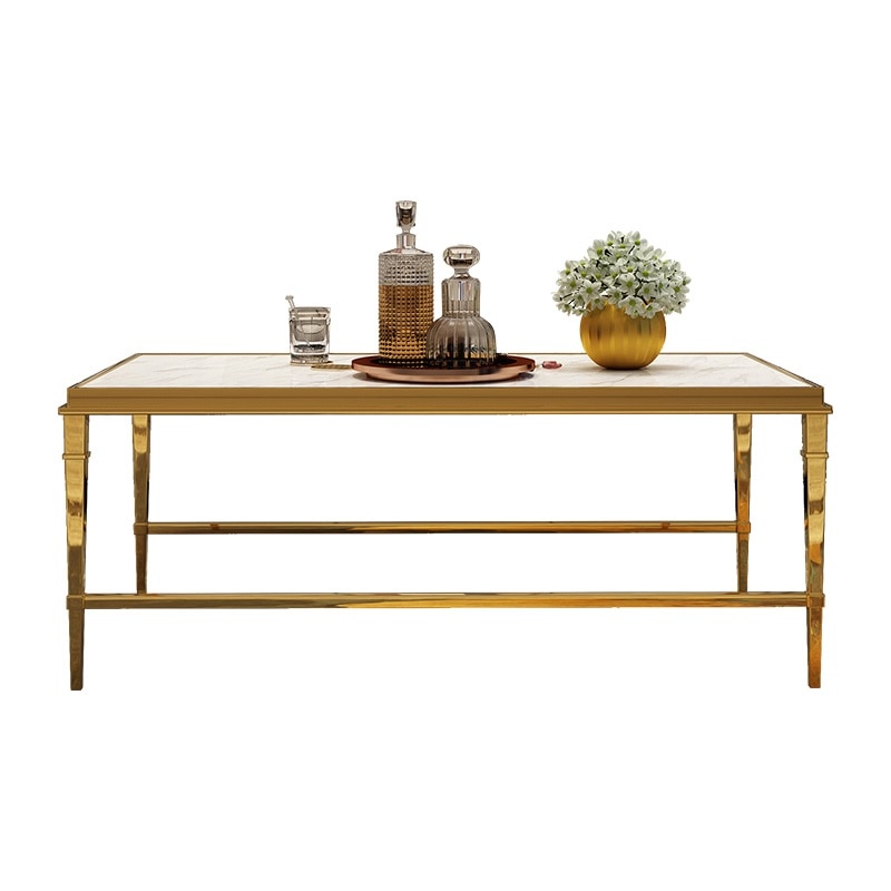 10x Pack, 51cm(20") High Gilded Metal Coffee Table / 130x70cm (51"x27") Square Marble Top