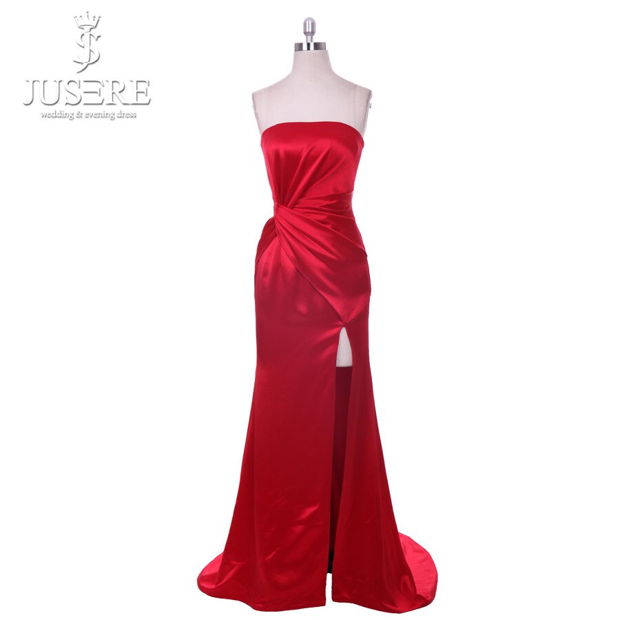 JUSERE 2019 Elegant Off Shoulder Red Mermaid Evening Dress Backless Evening Dresses Sweep Train Long Robe de soiree